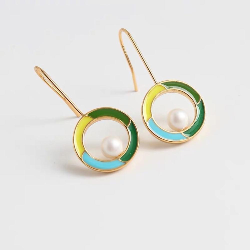 Enamel Colorblock Hooped Earrings